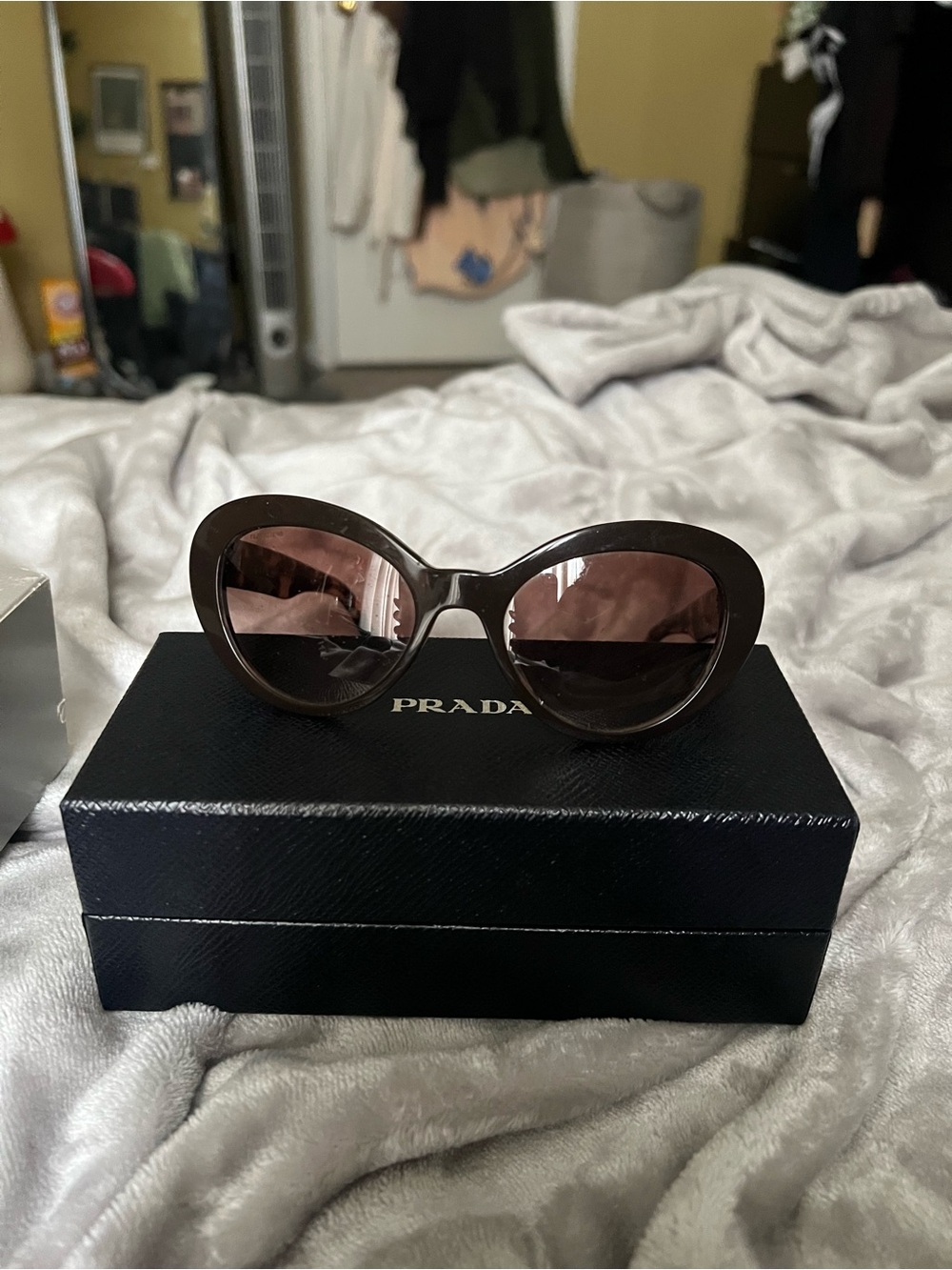 Prada Chocolate Brown Cat-Eye Sunglasses with Brown Lenses